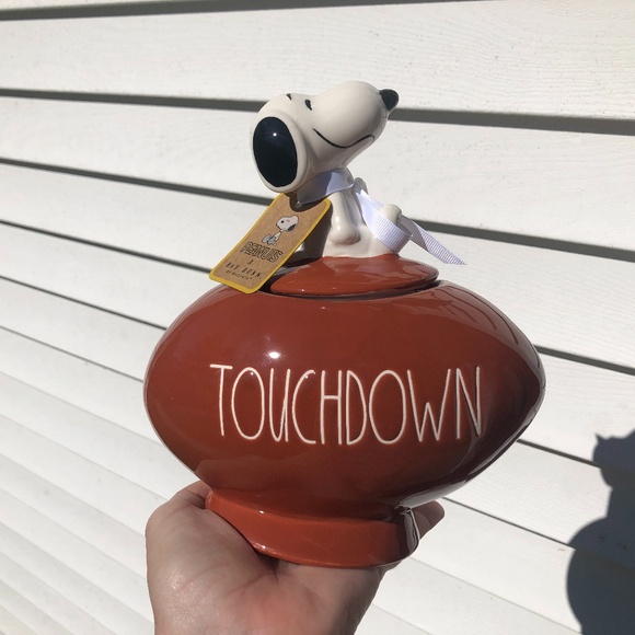 NWT Rae Dunn Peanuts Snoopy Football "Touchdown" Canister - Picture 1 of 6